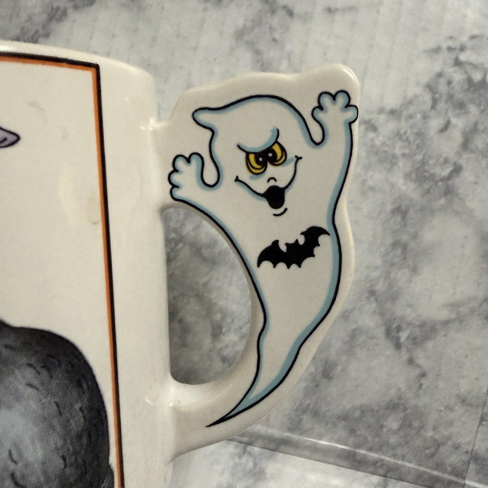 Vintage Halloween Witch Cat Pumpkin Coffee Mug Cup Ghost Handle Japan Retro - Picture 7 of 12